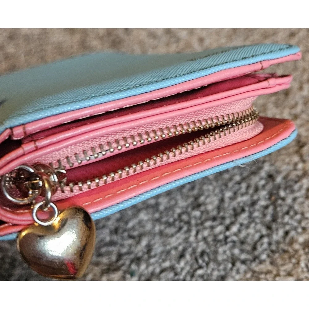 Rivka Girl‎ Blue & Pink Wallet Clutch Snap Closure Organizer w/ Zip Coin + Heart